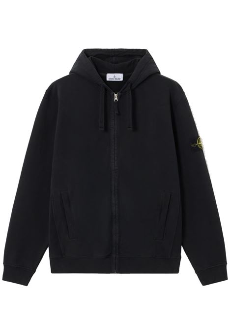 hooded zip cotton fleece sweatshirt man black STONE ISLAND | K2S15 6100067 S0A20V0029